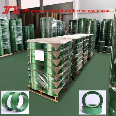 China Green Polyester Plastic PET Strapping Roll 9mm Width 150kg Pull For Used Clothes Bales for sale