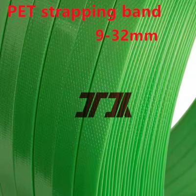 China Custom Green PET Strapping Roll High Tension Polyester Band With 9-32mm for sale