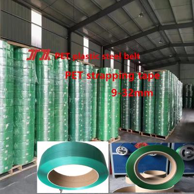 China Wholesale Packaging Materials Green PET Strapping PET Plastic Steel Strapping For Aluminum Strapping for sale