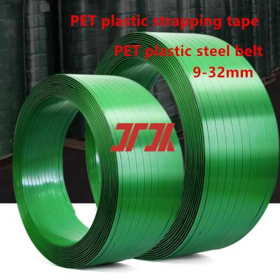 China Wholesale Packaging Materials Green PET Strapping PET Plastic Steel Strapping Heavy Duty Product Strapping for sale