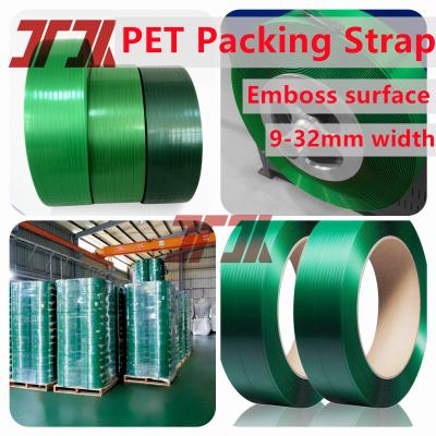 China Special size heavy packing green color pet strapping made from bottle flakes for sale