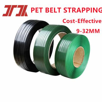 China Green embossed PET Band Straps Polyester Strapping Band suitable for securing lightweight bundles for sale