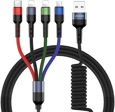 China Hot Product Universal MP3/MP4 Player USAMS US-SJ349 1.5m 4 in 1 Braided Spring Cable Mobile Phone USB Cable for sale