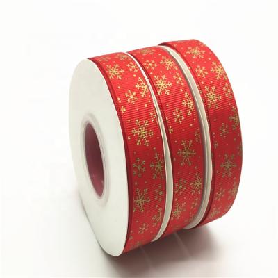 China 2019 Factory Cheap Stock Grosgrain Ribbon Viable Printed Red Christmas Season 25Yard Rolls Packing Gros Grain Ribbon for sale