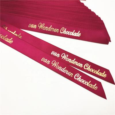 China Sustainable Custom Polyester Branded Double Side Printed Satin Band With Logo for sale