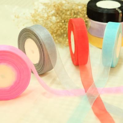 China Wholesale Viable 1 Inch 25mm Gift Wrapping Sheer Solid Color Organza Ribbon for sale