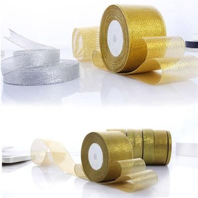 China High Tenacity 100% Polyester Gold Glitter Colored Ribbon Wholesale Gift Wrapping for sale