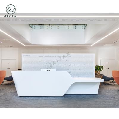 China Expandable White Solid Outdoor Lobby Artificial Stone Reception Counter For Office for sale