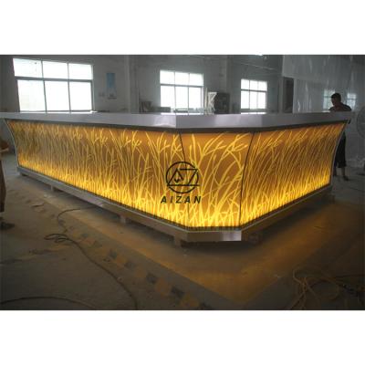 China Modern Hot Selling Modern Artificial Stone Restaurant Top Bar Cafe Bar Counter With Led Lighting for sale