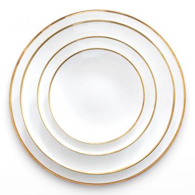 China Sustainable Wholesale Gold Rim White Charger Plate For Wedding And Glass Restaurant for sale