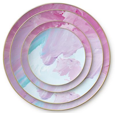 China 2021 Viable New Custom Designed Watercolor Pink Bone China Ceramic Dish For Wedding for sale