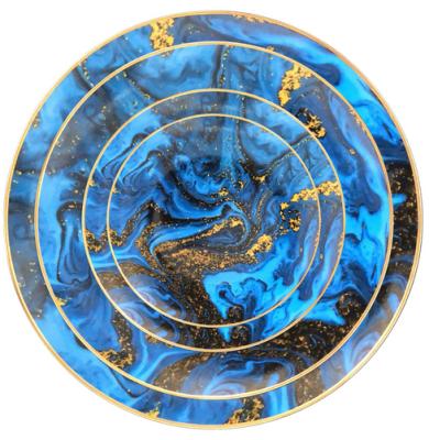 China Selling Gold Rim Milky Way Hot Blue Bone China Ceramic Dish Viable For Wedding for sale