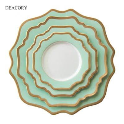 China Sustainable Wholesale Gold Rim Green Wedding Ceramic Plates And Dish for sale