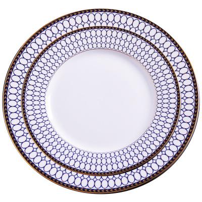 China High Quality Elegant Round Blue Bone China Ceramic Charger Gold Ceramic Charger Dish To Wedding for sale