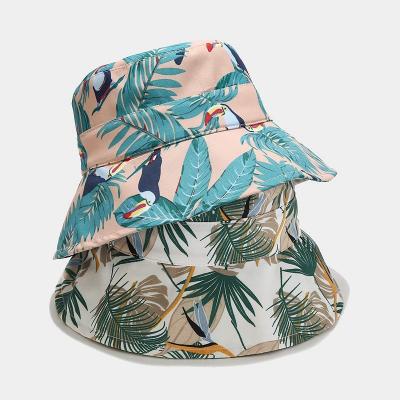 China Sun Protect 2022 New Next Side Wear Available Wholesale Leaf 3 Colors One Printing Womens Summer Sun Bucket Hats for sale