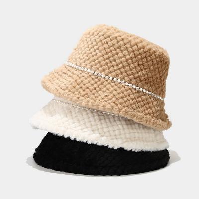 China New Next Available Wholesale 3 Colors Image 2021 Mink Bucket Hats Plaid Fur Women Hats With Beads for sale