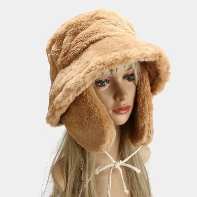 China 2021 New Next Available Wholesale Picture 4 Colors Fur Winter Bucket Hat With Ear Flap for sale