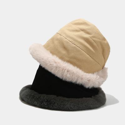 China New Coming Picture 2021 4 Color Stock Winter Polyester Wholesale Fluffy Furry Daily Adults Plain Color Bucket Hats For Women for sale