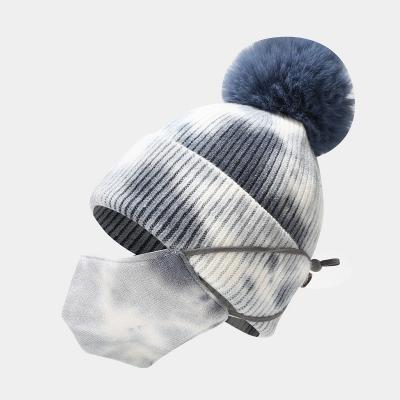 China 2021 NEW COMMON Hot Sale 5 Colors Next Available Wholesale Link Dye Knitted Pom Pom Winter Baby Hat Mask for sale