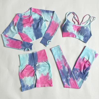 China Breathable European and American New Sports Bra Fitness Seamless Clothes Tie-Dye Yoga Suit for sale