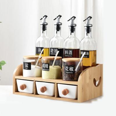 China Modern Kitchen Seasoning Box Set Ceramic Glass Bottle Oil Salt Vinegar Bottle Seasoning Tank Household Storage Rack for sale