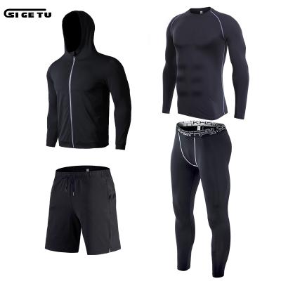 China Breathable Mens Tank Tops Hoodies Tracksuit Factory Custom Workout Clothes 4 Pieces Fitness Active Wear Set for sale