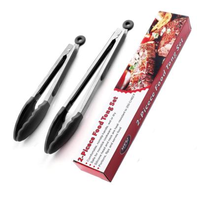 China Durable 9 &12 Inch Kitchen Tongs Set Premium Silicone Non-Stick Stainless Steel BBQ Cooking Grilling Locking Food Tongs for sale