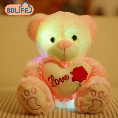 China Super Soft Velvet/St Light Teddy Bear Plush Toy Wholesale LED Three-Dimensional Exquisite Teddy Bear Toy Holding Love Pillow for sale