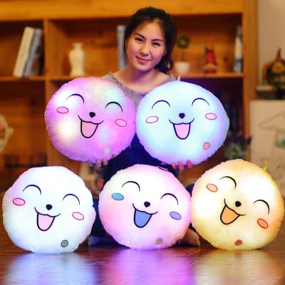 China 2020 Lovely Cartoon Electric Colorful Round Face Pillow Plush Toy Glowing Smile Led Toy Pillow for sale