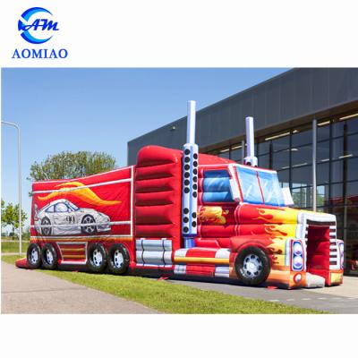 China PVC inflatable fire truck obstacle course, inflatable firetruck obstacle game, adult inflatable obstacle course for sale