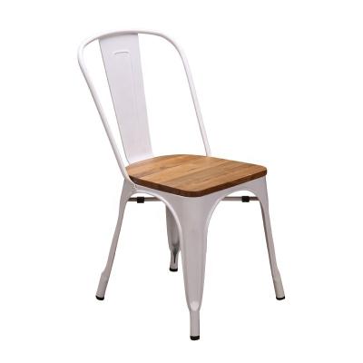 China Cooling Industrial Outdoor Hot Sale Vintage Style Metal Steel Wood Seat Industrial Dining Chair for sale