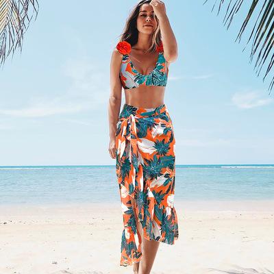 China Sexy Women's Bikinis Breathable+Conceal 2022 Off The Shoulder Lace Up Swimwear Women's Biquini Floral Print High Waist Beach Wear Swimwear Top for sale