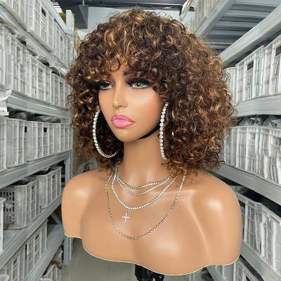 China Ms. Mary Human Hair Wig Piano Silky Straight Color Short Curly Bob Wig With Machine Bangs 100% Human Hair Wigs for sale