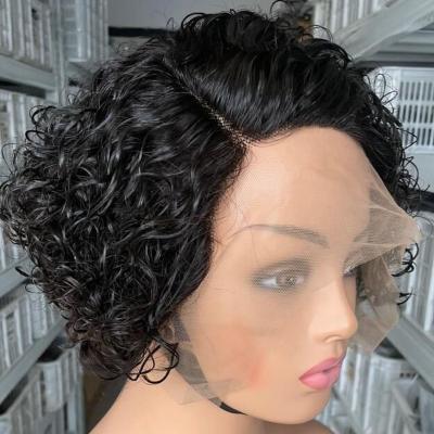 China Fast Selling Curly T Piece Closure Wig Extensions 4*1 T Wig 200% Density 1b# Color Short Hair Wigs for sale