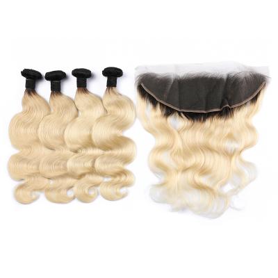 China Body Wave 1B 613 Virgin Hair With Closure Brazilian Hair Weaves Straight Hair Bundles With 13x4 Ear To Ear Lace Headband for sale