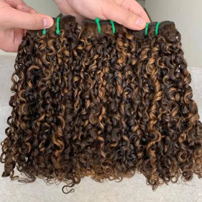 China FUMI Wholesale Hair Vendors Super Double Drawn Hair Weave Bundles, Highlight 12A Grade Pixie Curl Raw Cuticle Aligned Hair for sale