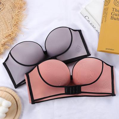 China JUNXI Wholesale Cheap Invisible Strapless Bra Breathable Front Buckle Lift Wireless Push Up Bra For Ladies for sale