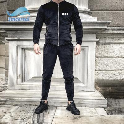 China OEM Luxury Faux Stone Skull Black Velvet Tracksuit Vintage Velvet Thermal Sweatsuit Set For Men for sale