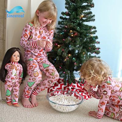 China Wholesale Cute Breathable Girls Christmas Gingerbread Candy Maple Leaf Print Pajamas Kids Cotton Pajamas Set for sale