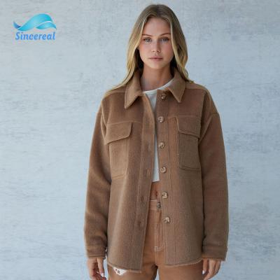 China Custom Made Winter Breathable Faux Turn-Down Collar Coat Fleece Trucker Button Leather Jacket For Women for sale