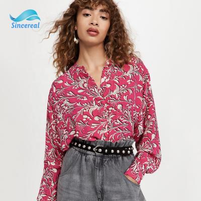 China Anti-pilling Loose Casual Breathable Long Sleeve Blouses Customized New Chiffon Floral Printing Button Shirt Ladies for sale