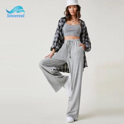 China Anti-Wrinkle Women Pants Cotton Fabrics Trousers Ladies Stylish Casual Wide-Leg Straight-Leg Pants for sale