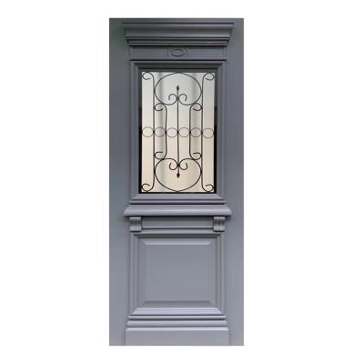 China European American gray glass door villa luxury front entry fiberglass design wrought iron entry wrought iron door with glass for sale