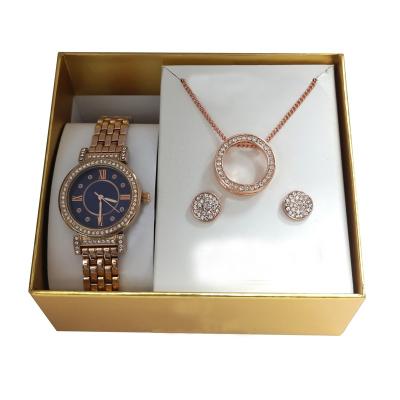 China Not Specified Luxury Bling Women Watches Crystals Stud Earring Necklace Set Ladies Jewelry Watch Casual Quartz Wristwatch Gift Set for sale