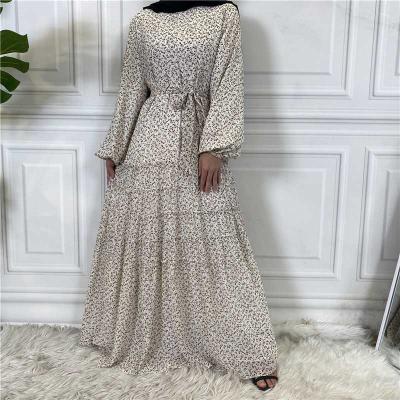 China Satin Muslim Women Fashion Floral Print Middle East Abaya Dress for sale