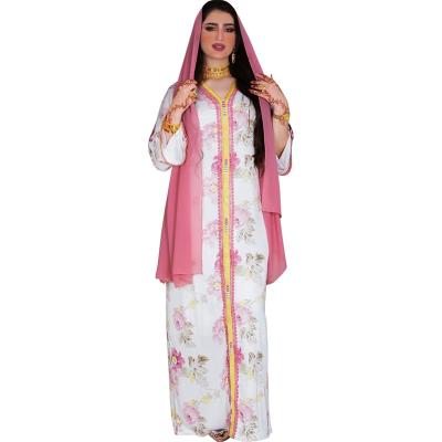 China Flower Printed Flower Printed Ramadan Muslim Long Kaftan Dress for sale