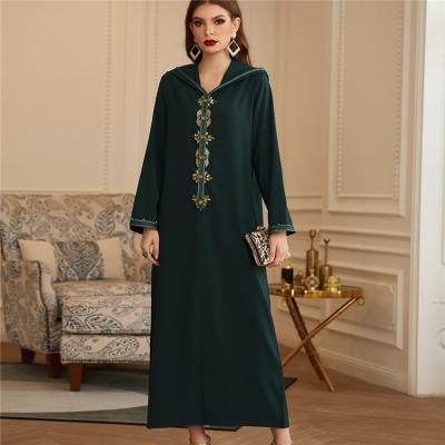 China GH-314 Polyester Kaftan Abaya Dark Green Hooded Long Women Dresses Islamic Clothing Abaya Jalaba Wholesale for sale