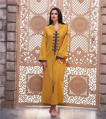 China GH-9043 Polyester Ethnic Style Hand-embellished Muslim Abaya Dubai Women Robe Gown Long Dress for sale