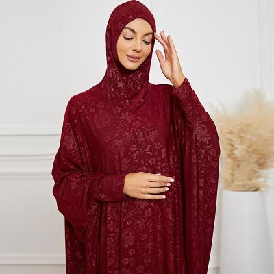 China Polyester Women Wine Red Jilbabs Jilbabs Long Prayer Dress Islamic Muslim Dress for sale