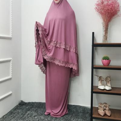 China GH EID Mubarak Free Size Solid Color 2 Piece Lace Muslimah Mukena Muslim Prayer Dress For Women GH-PA10001 for sale